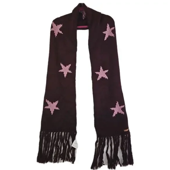 Coach Star Intarsia Long Fringe Scarf Wool Blend Bright Berry Orchid F86021 NWT. - Picture 12 of 14